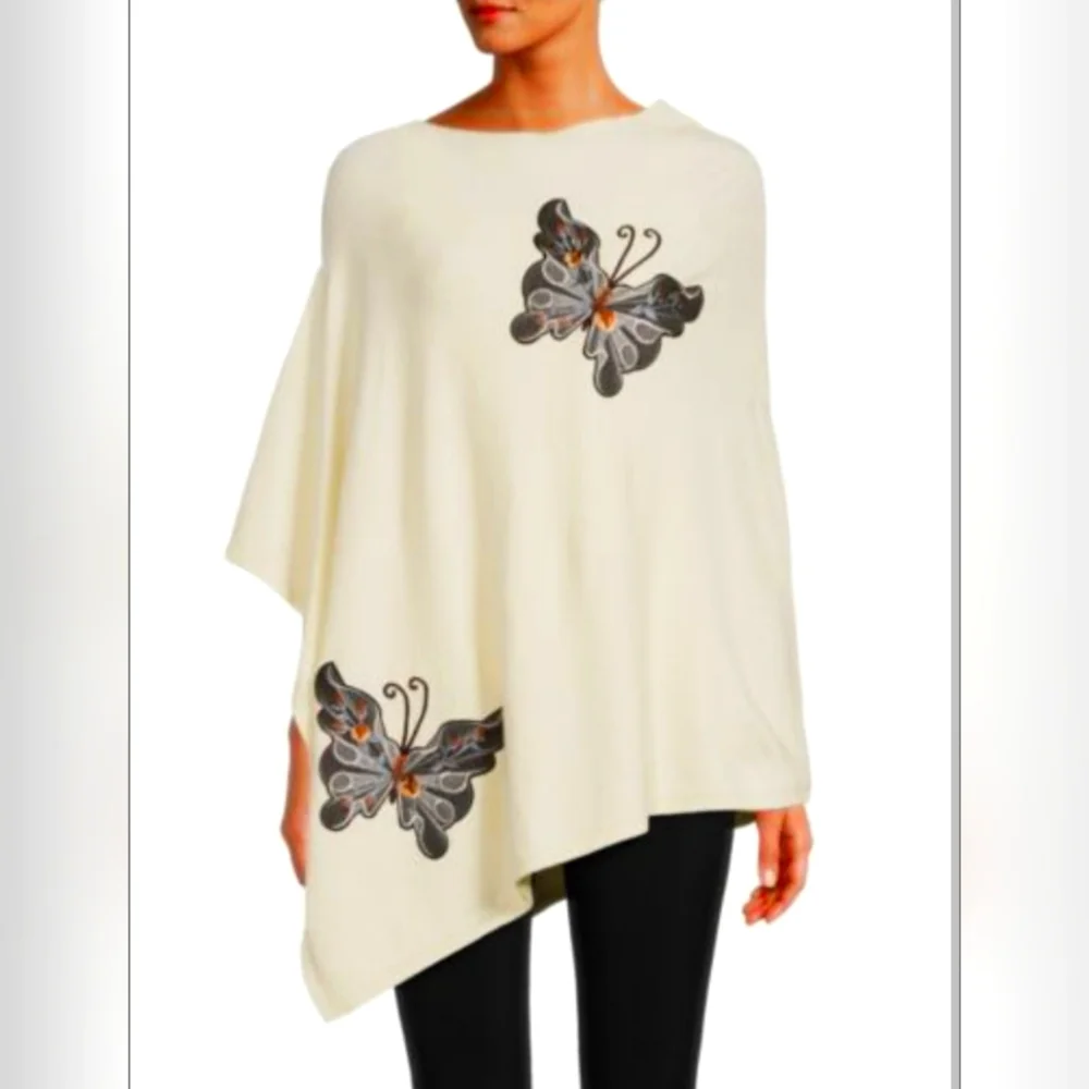 NWT, Butterfly Embroidered Knit Poncho - Picture 1 of 2